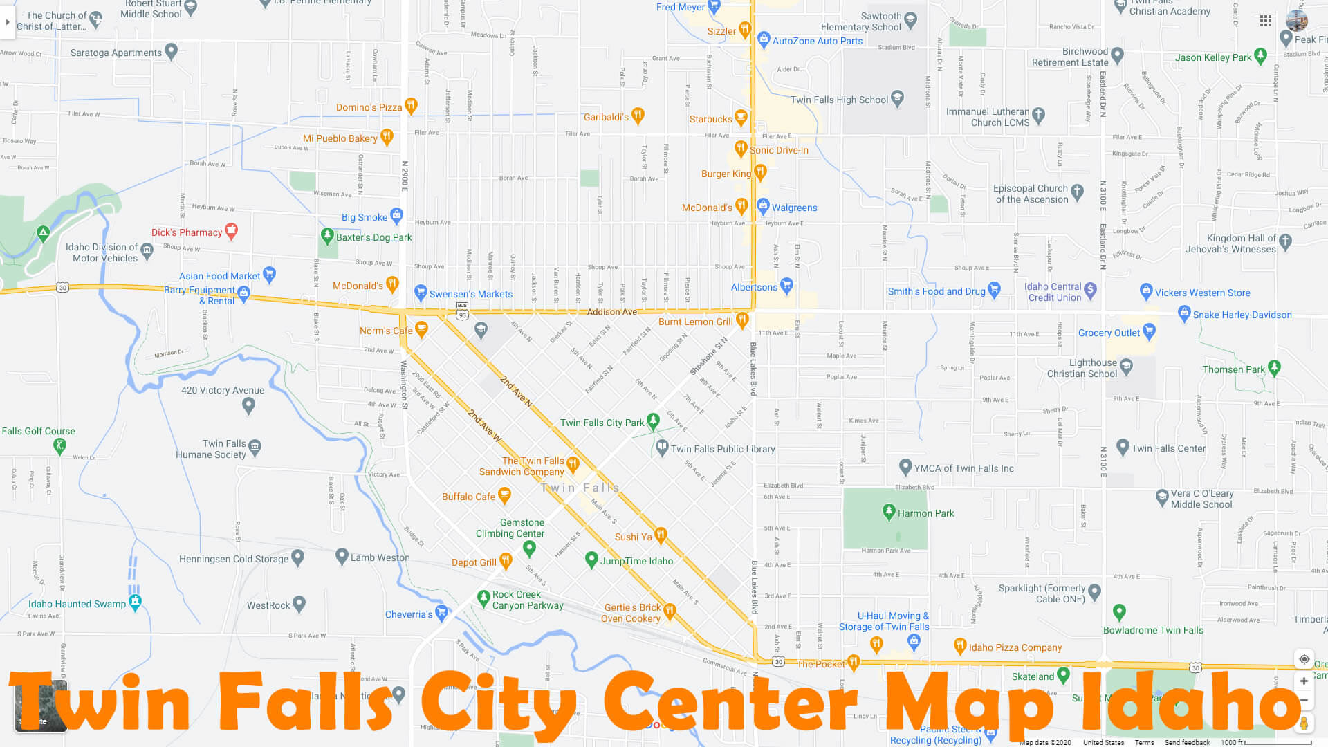 Twin Falls Ville Centrer Carte Idaho